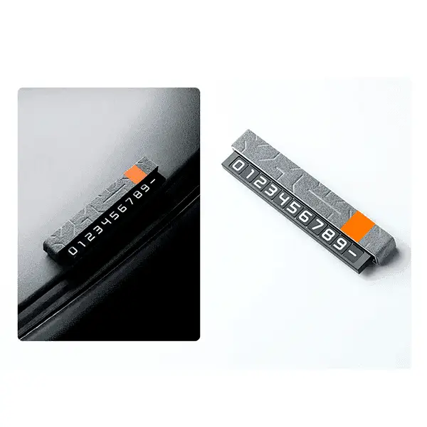 Автовизитка, авто табличка Zeekr, из серой алькантары с оранжевой полоской