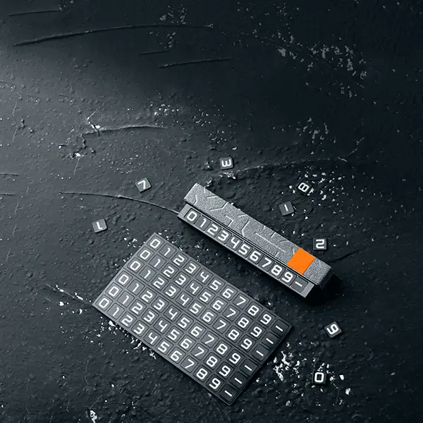 Автовизитка, авто табличка Zeekr, из серой алькантары с оранжевой полоской