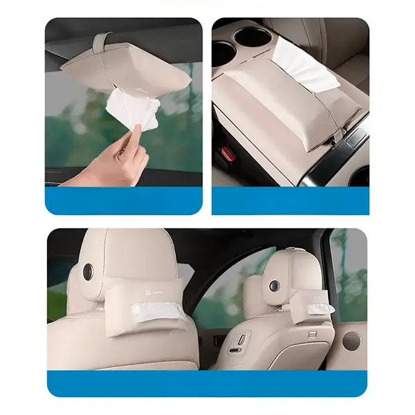 Автомобильная салфетница, держатель для салфеток Zeekr, из эко кожи, бежевого цвета, 2 шт.